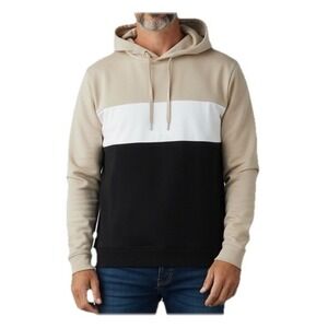 Denim & Flower Ricky Singh Colorblock Hoodie Mens Large Beige Black White NWT